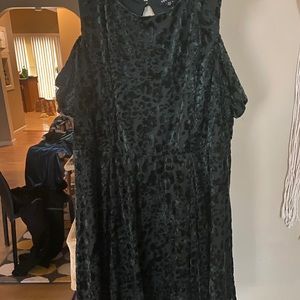 Olive Green Velvet Leopard Print Dress